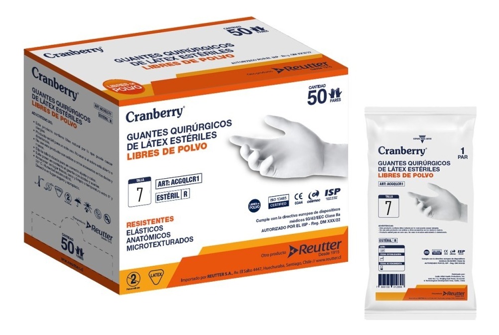 GUANTE ESTERIL QUIRURGICO CRANBERRY TALLA 7 CAJA X 50 PARES - 1