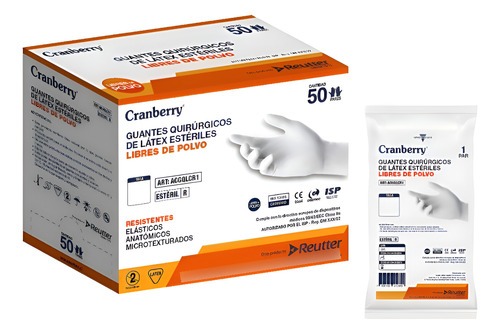 GUANTE ESTERIL QUIRURGICO CRANBERRY TALLA 6.5 CAJA 50 PARES - 1