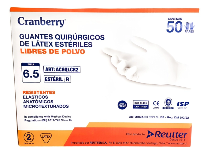 GUANTE ESTERIL QUIRURGICO CRANBERRY TALLA 6.5 CAJA 50 PARES - 3
