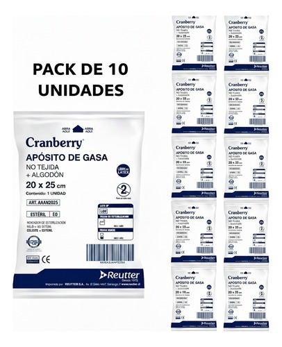 APOSITO GASA ESTE RIL NO TEJIDO 20X25CM CRANBERRY X10 UNID - 2