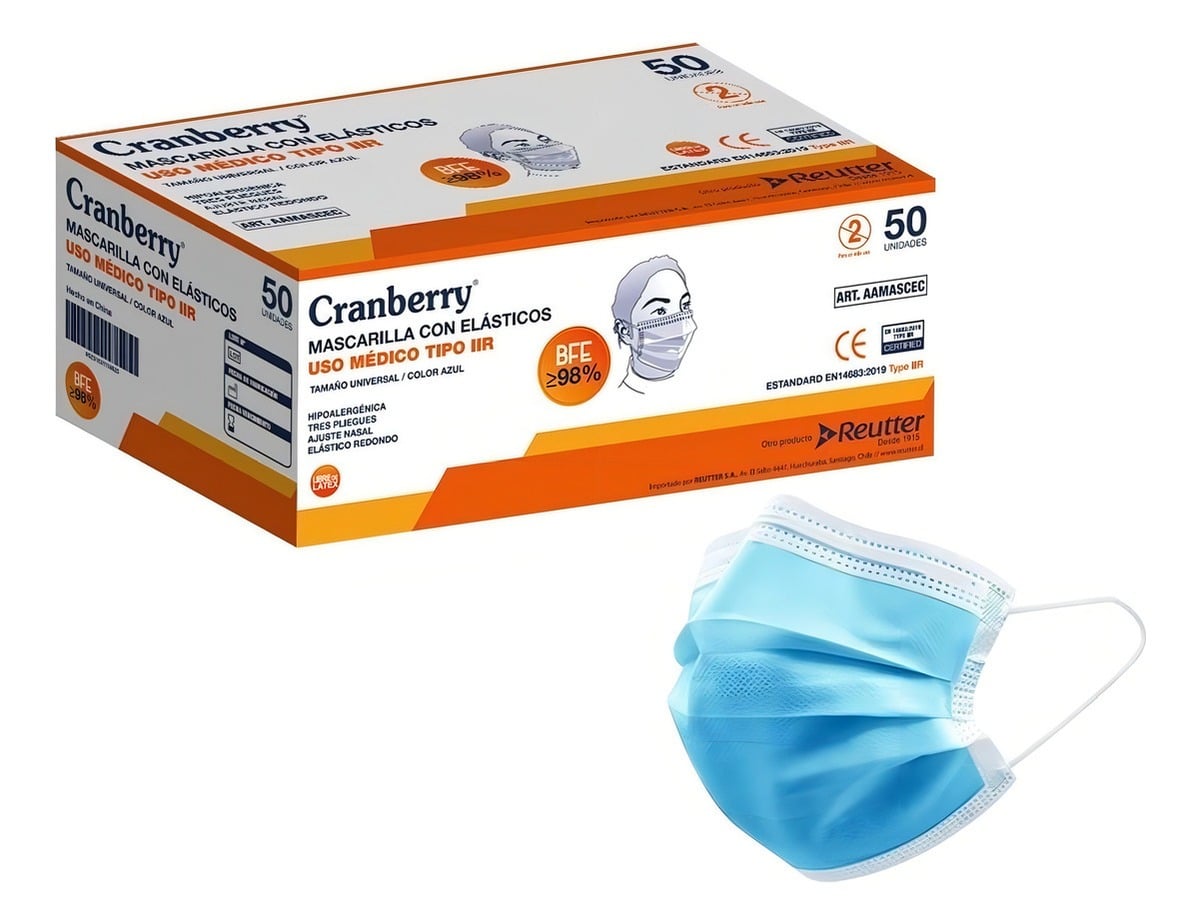 MASCARILLA 3 PLIEGUES CRANBERRY CELESTE CAJA X 50 UNIDADES - 1