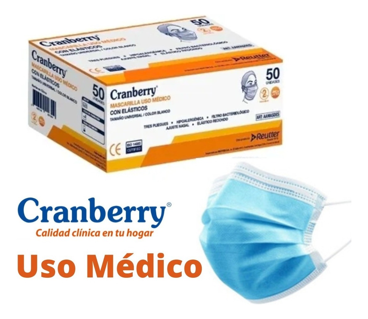 MASCARILLA 3 PLIEGUES CRANBERRY CELESTE CAJA X 50 UNIDADES - 2