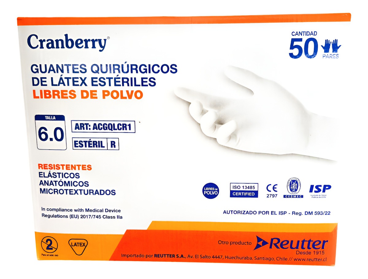 GUANTES QUIRURGICOS ESTE RILES HIPOALERGE NICOS CRANBERRY LATEX TALLA 6 50 PARES BLANCO - 1