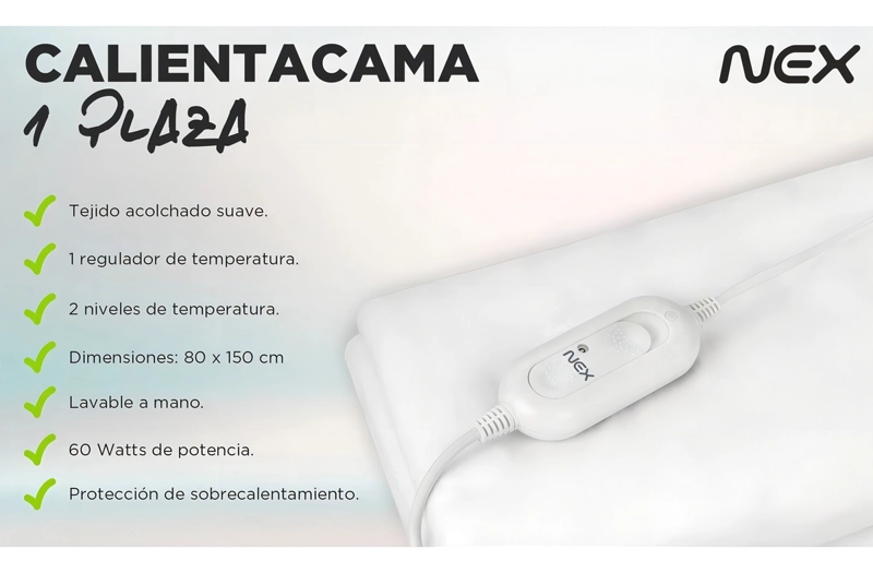 CALIENTACAMA 1 PLAZA 60W CC1504 BLANCO NEX CALIENTA CAMA LISO - 3