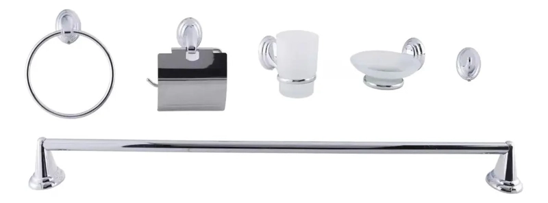 SET ACCESORIOS BAÑO 6 PIEZAS COLOMBA PLATEADO - 2