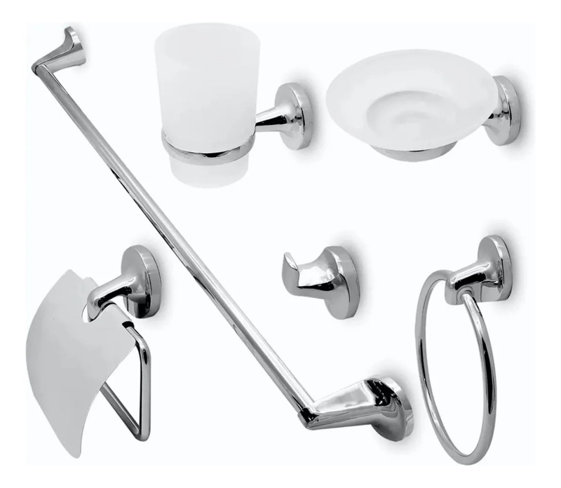 SET ACCESORIOS BAÑO 6 PIEZAS COLOMBA PLATEADO - 3