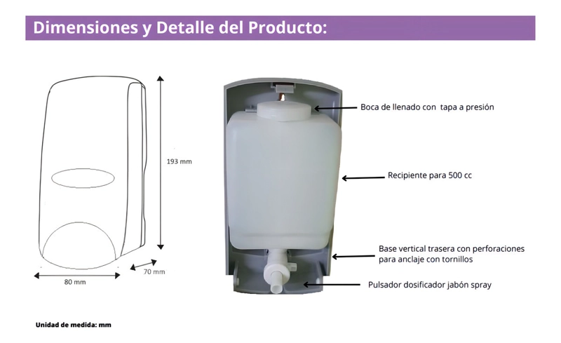 DISPENSADOR JABON PLASTICO AL MURO 500 ML - 2