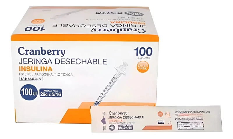 JERINGA DESECHABLE INSULINA CRANBERRY 29G X5/16 CAJA X100 CAPACIDAD EN VOLUMEN 1 ML - 1