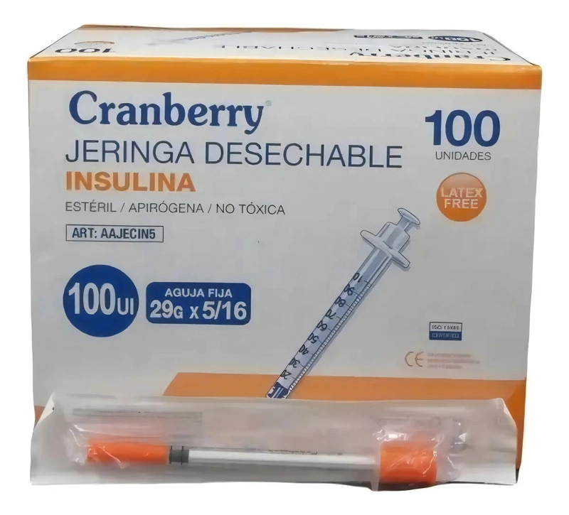 JERINGA DESECHABLE INSULINA CRANBERRY 29G X5/16 CAJA X100 CAPACIDAD EN VOLUMEN 1 ML - 2