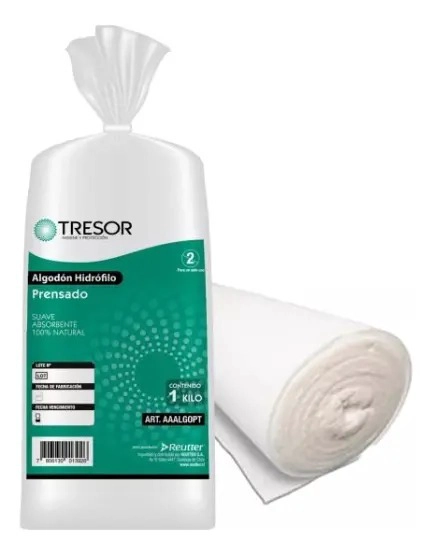ALGODON HIDROFILO PRENSADO 1 KG TRESOR SUAVE ABSORBENTE - 2