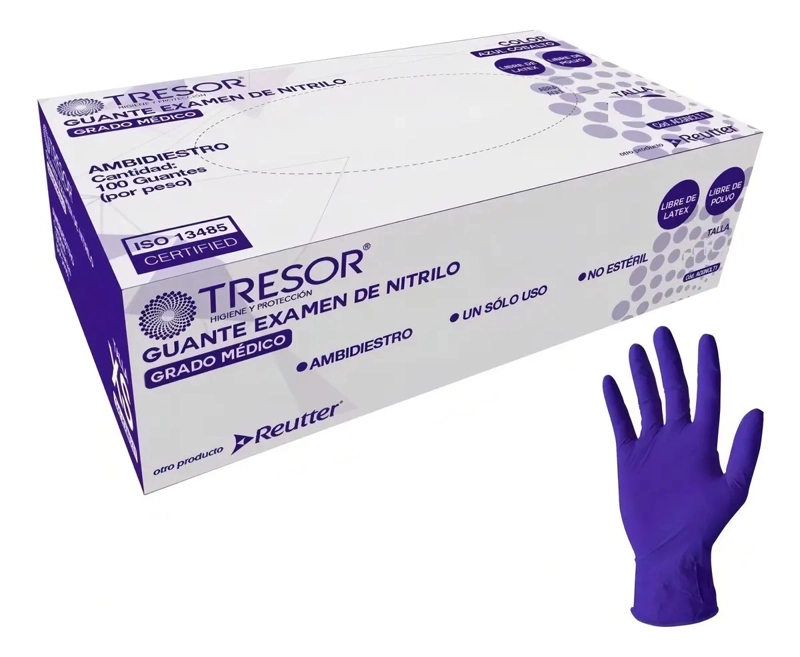 GUANTES TRESOR COLOR COBALTO TALLA M NITRILO X 100 UNID - 1