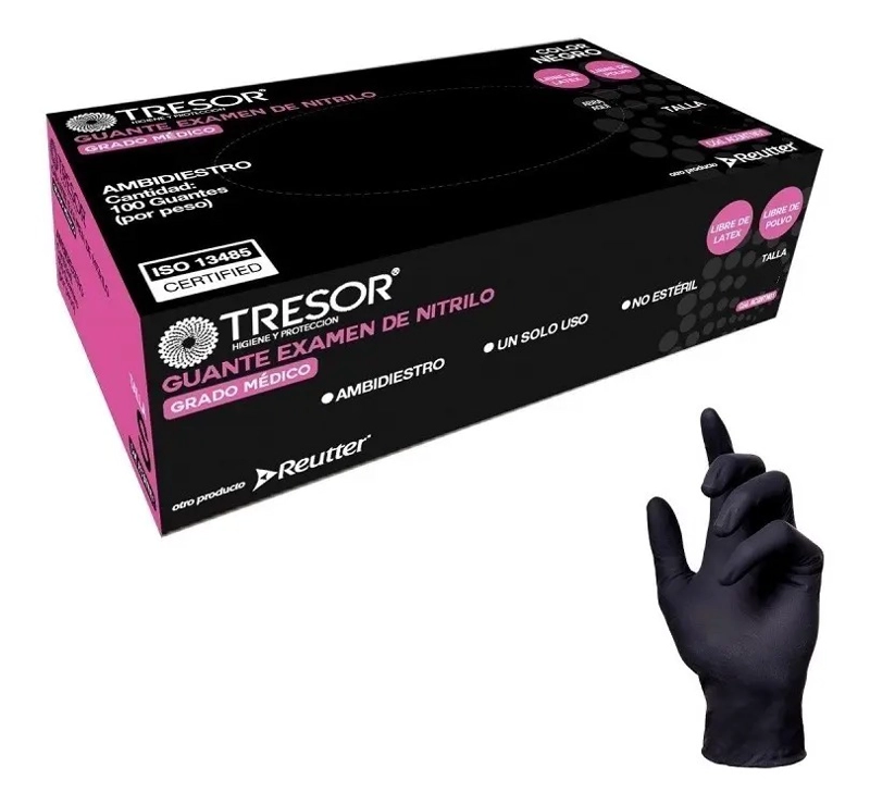 GUANTES DE NITRILO TRESOR NEGRO ANTIDESLIZANTES NEGRO / M - 1