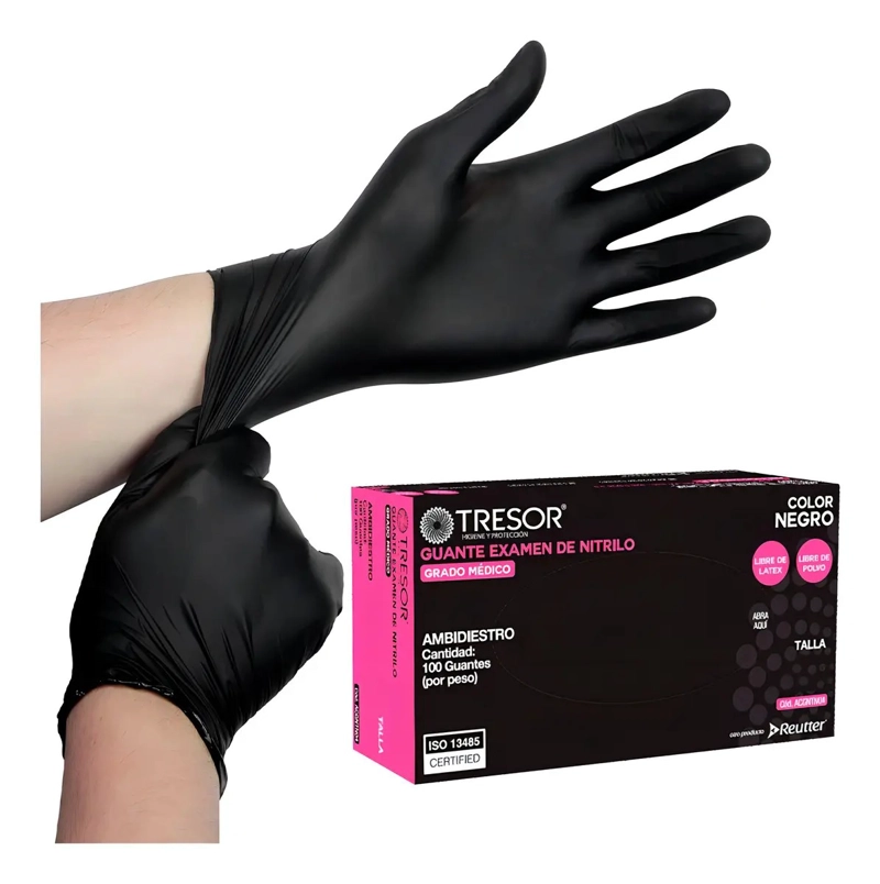 GUANTES DE NITRILO TRESOR NEGRO ANTIDESLIZANTES NEGRO / M - 2