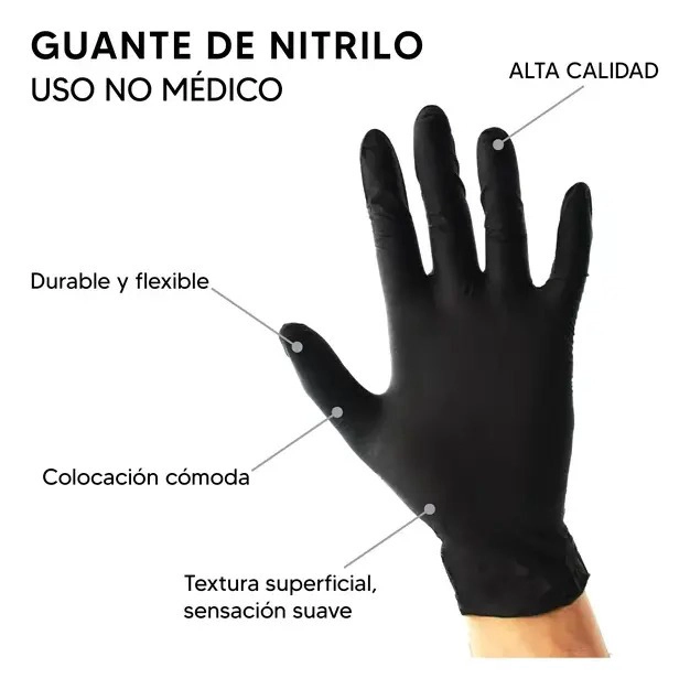 GUANTES DE NITRILO TRESOR NEGRO ANTIDESLIZANTES NEGRO / M - 3