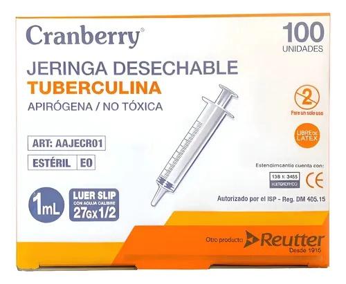 JERINGA TUBERCULINA 1 ML LUER SLIP 27G * 1/2 1ML CRANBERRY - 1