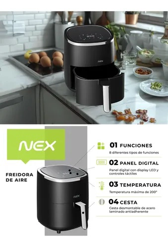FREIDORA DE AIRE DIGITAL 3.5L TEMP AJUSTABLE 1200W NEX - 6