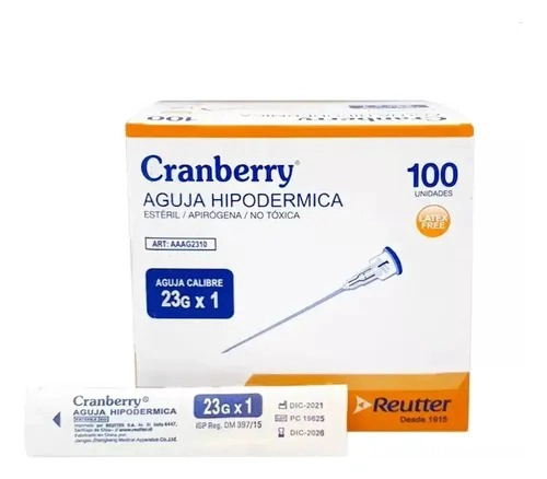 AGUJA HIPODERMICA 23G X 1 - CAJA 100 UNDS CRANBERRY - 1