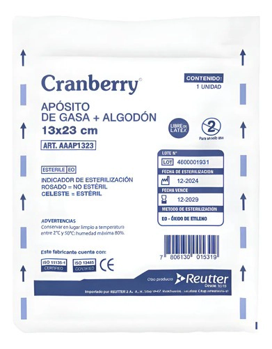 APOSITO DE GASA + ALGODON ESTE RIL 13X23 BOLSA 10 UNIDAD - 1