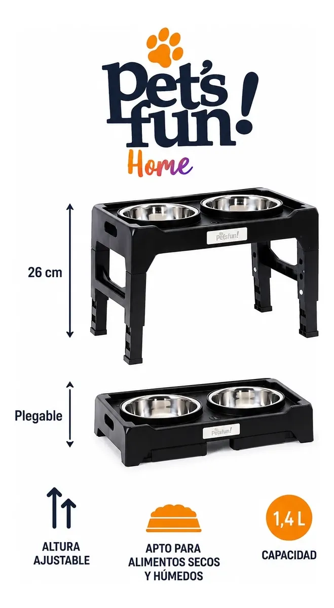 PLATO DOBLE ALTO ALTURA AJUSTABLE 1.4LT PETS FUN - 4