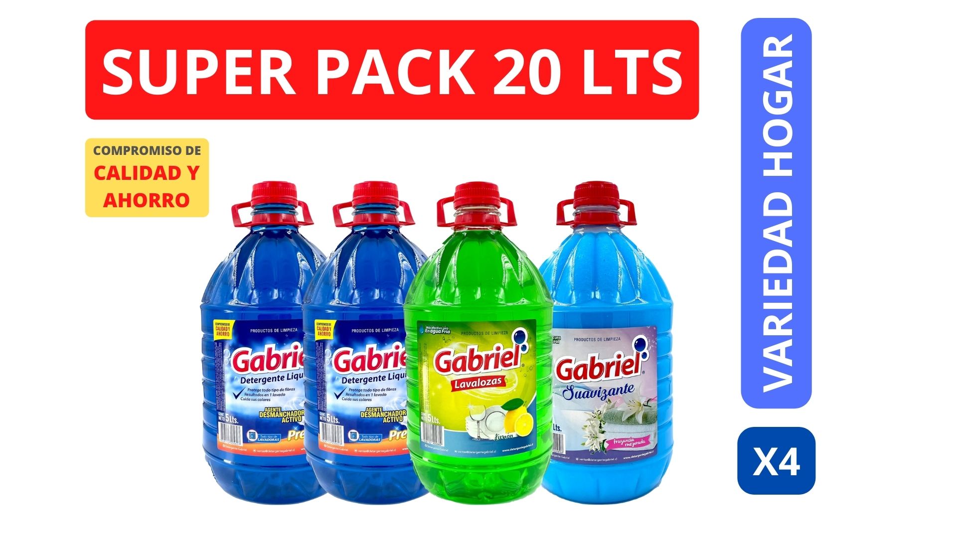 SET DETERGENTE GABRIEL 2 UN AZUL PREMIUM + LAVALOZAS + SUAVIZANTE - 1