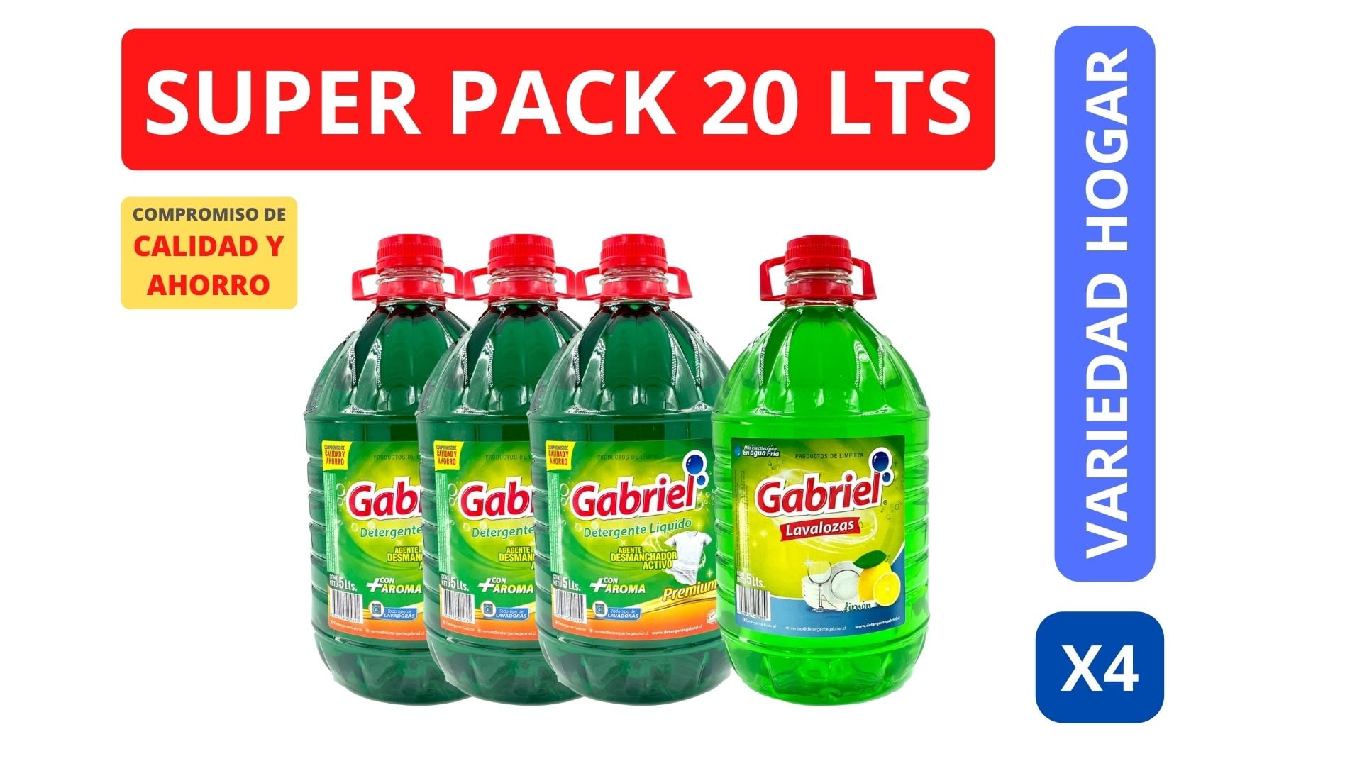 SET DETERGENTES GABRIEL 3 UN VERDE PREMIUM + LAVALOZA - 1