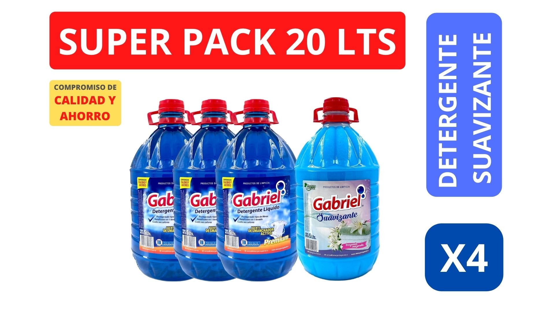 SET DETERGENTE ROPA GABRIEL 3 UN AZUL PREMIUM + SUAVIZANTE - 1