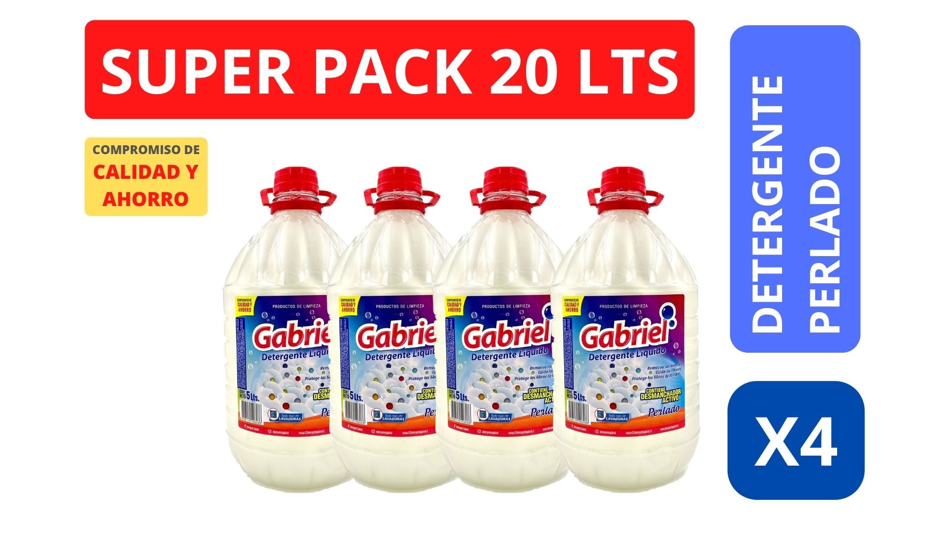 DETERGENTE ROPA GABRIEL 5 L 4 UN PERLADO BLANCO - 1