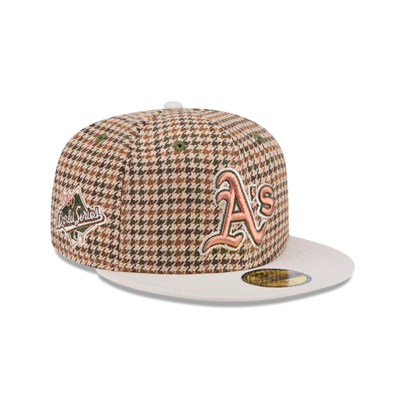 GORRA NEW ERA BEIGE 59FIFTY OAKLAND ATHLETICS MLB HOUNDSTOOH OPEN BROWN - 1
