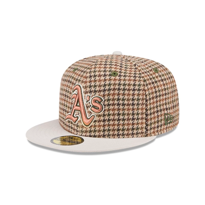 GORRA NEW ERA BEIGE 59FIFTY OAKLAND ATHLETICS MLB HOUNDSTOOH OPEN BROWN - 2