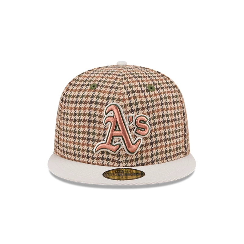 GORRA NEW ERA BEIGE 59FIFTY OAKLAND ATHLETICS MLB HOUNDSTOOH OPEN BROWN - 3