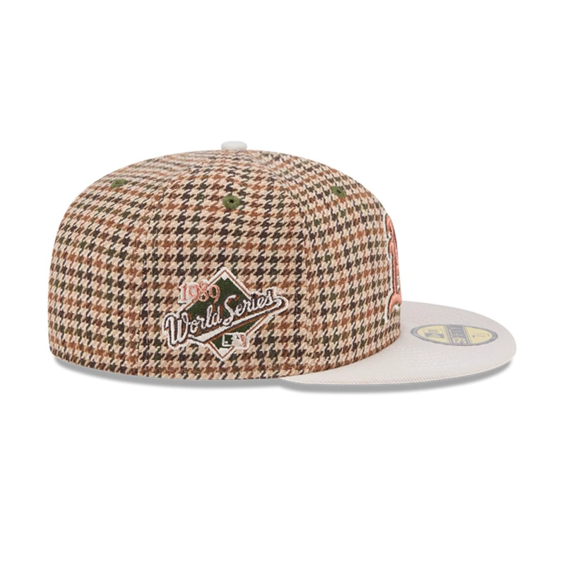 GORRA NEW ERA BEIGE 59FIFTY OAKLAND ATHLETICS MLB HOUNDSTOOH OPEN BROWN - 4