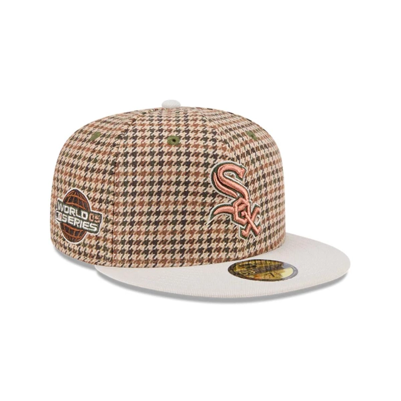 GORRA NEW ERA BEIGE 59FIFTY CHICAGO WHITE SOX MLB HOUNDSTOOH OPEN BROWN - 1