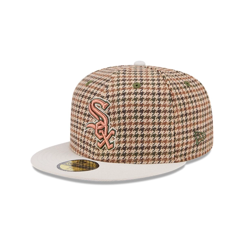 GORRA NEW ERA BEIGE 59FIFTY CHICAGO WHITE SOX MLB HOUNDSTOOH OPEN BROWN - 2