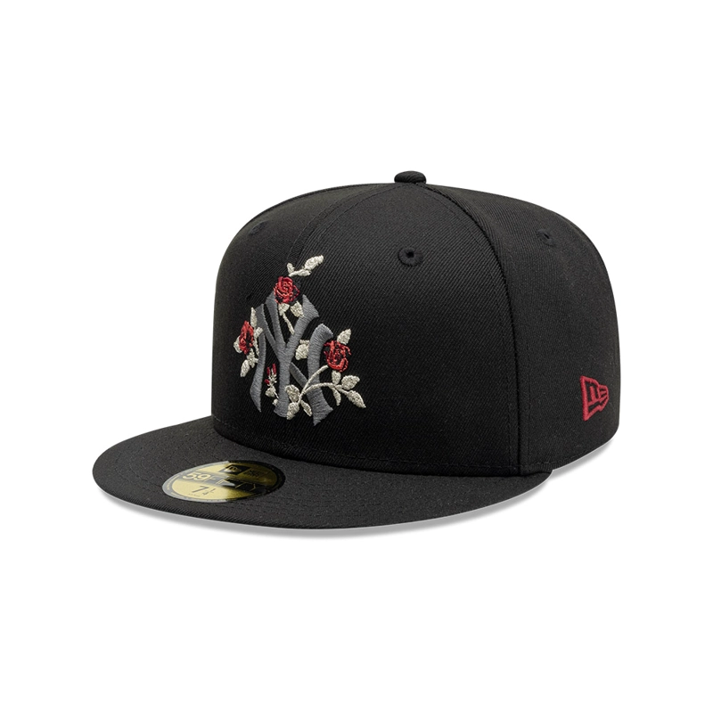 GORRA 59FIFTY MLB NEW YORK YANKEES GOTHIC FLOWERS NEGRO - 1