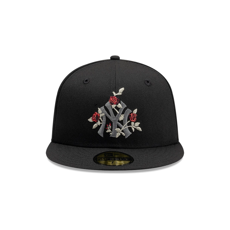 GORRA 59FIFTY MLB NEW YORK YANKEES GOTHIC FLOWERS NEGRO - 2