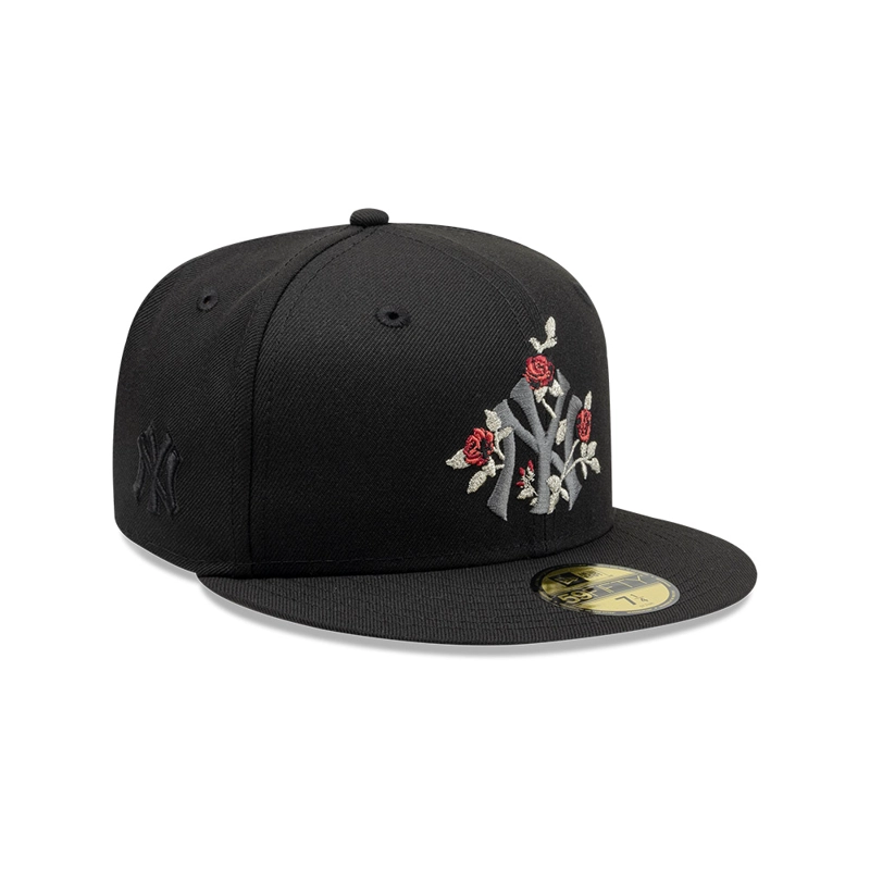 GORRA 59FIFTY MLB NEW YORK YANKEES GOTHIC FLOWERS NEGRO - 3