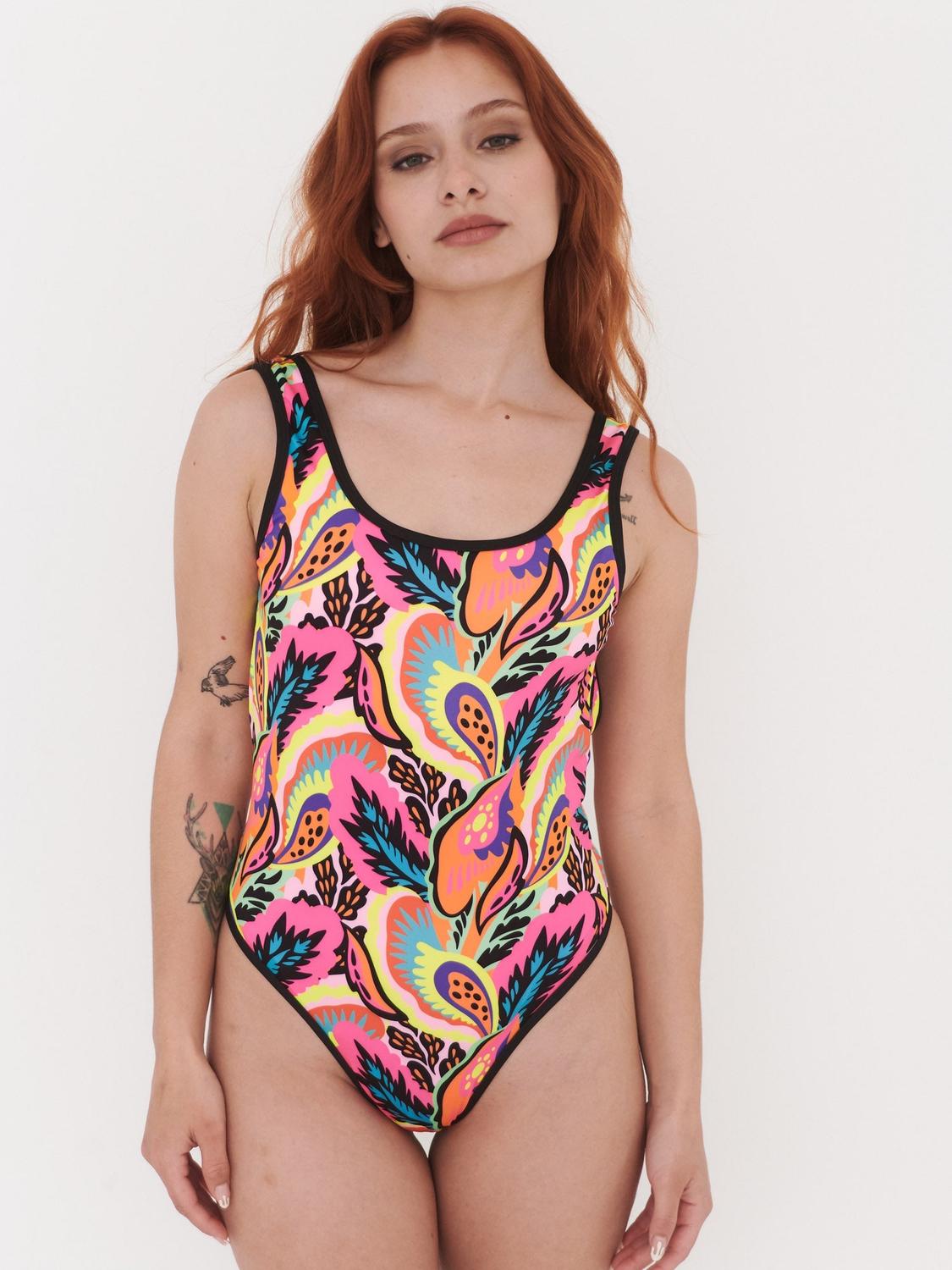 TRAJE DE BAÑO DAIKIRI MUJER BAYWATCH CLASICO FLORES NEGRO FLUOR FILTRO UV50+ - 3