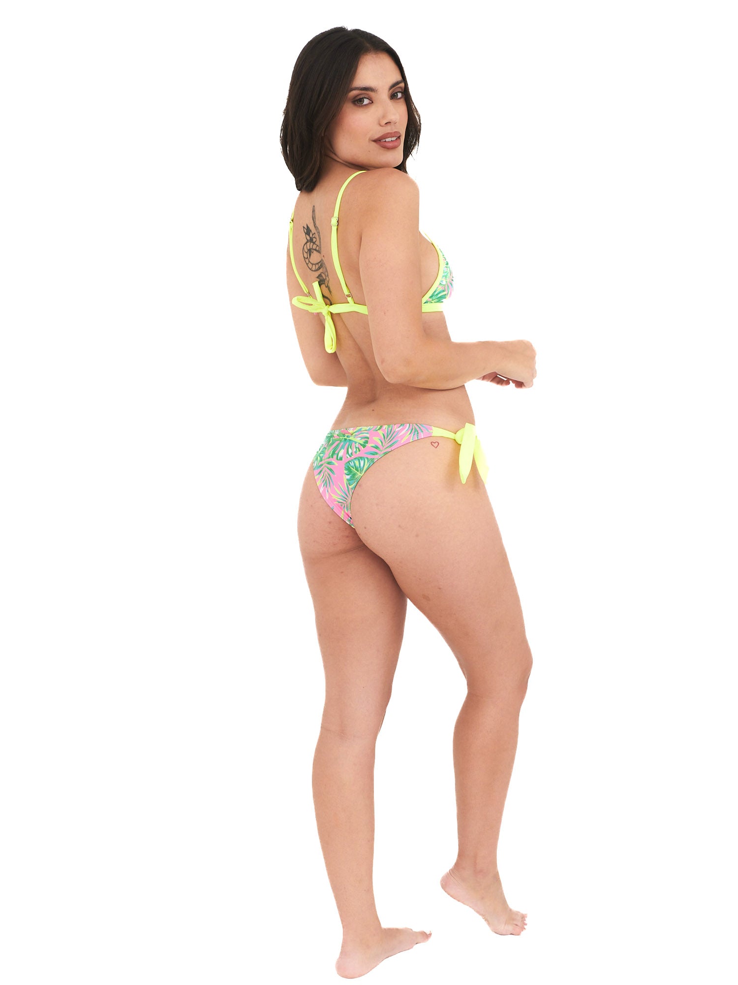 BIKINI DAIKIRI MUJER ESCOTE V CALZON AMARRAS HOJAS ROSA FLUOR FILTRO UV50+ - 8