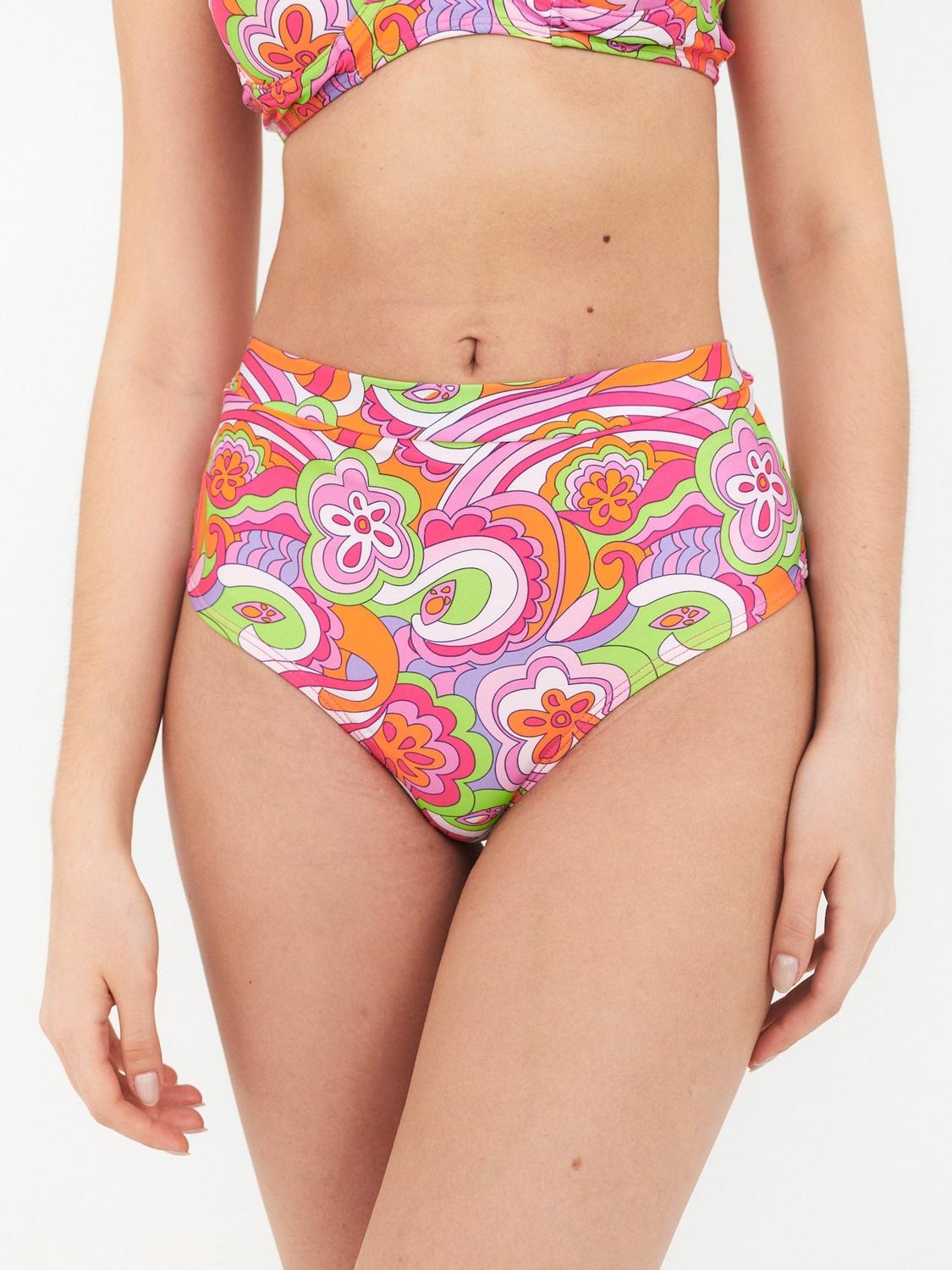 BOTTOM DE BIKINI DAIKIRI MUJER CALZON TIRO ALTO PSICODELICO NARANJO FLUOR FILTRO UV50+ - 1