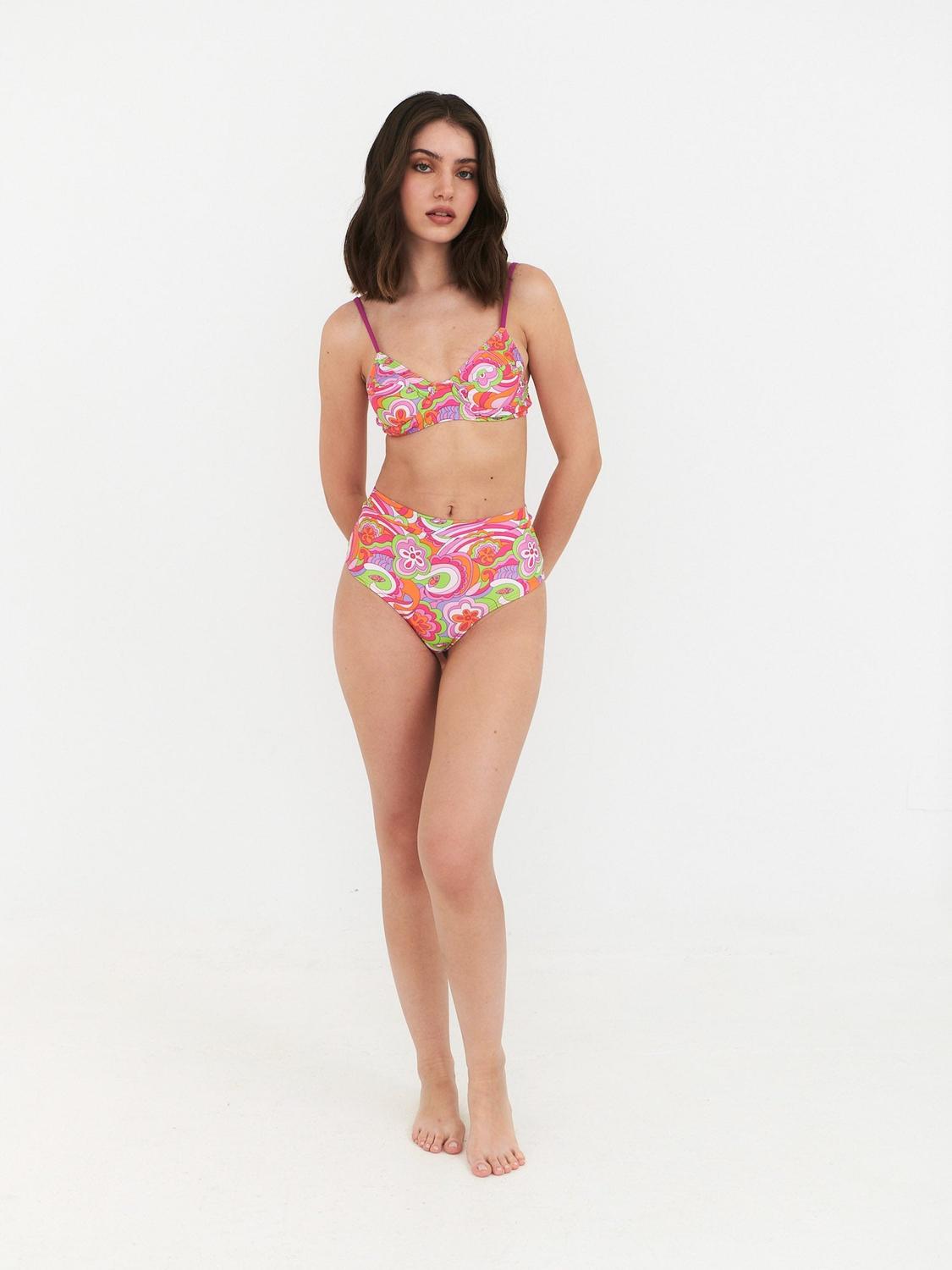 BOTTOM DE BIKINI DAIKIRI MUJER CALZON TIRO ALTO PSICODELICO NARANJO FLUOR FILTRO UV50+ - 7