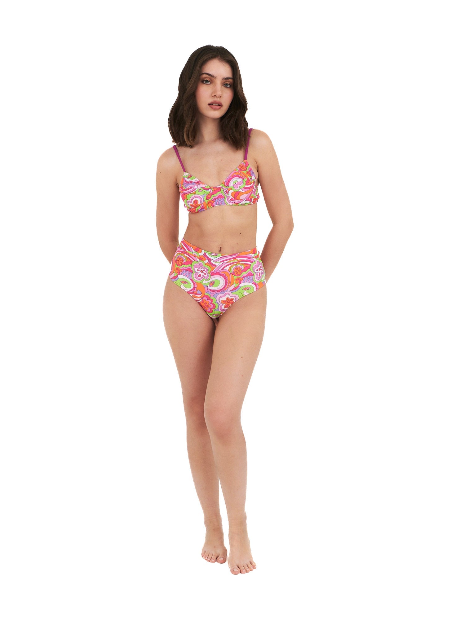 BIKINI DAIKIRI MUJER HORMA CALZON TIRO ALTO PSICODELICO NARANJO FLUOR FILTRO UV50+ - 7