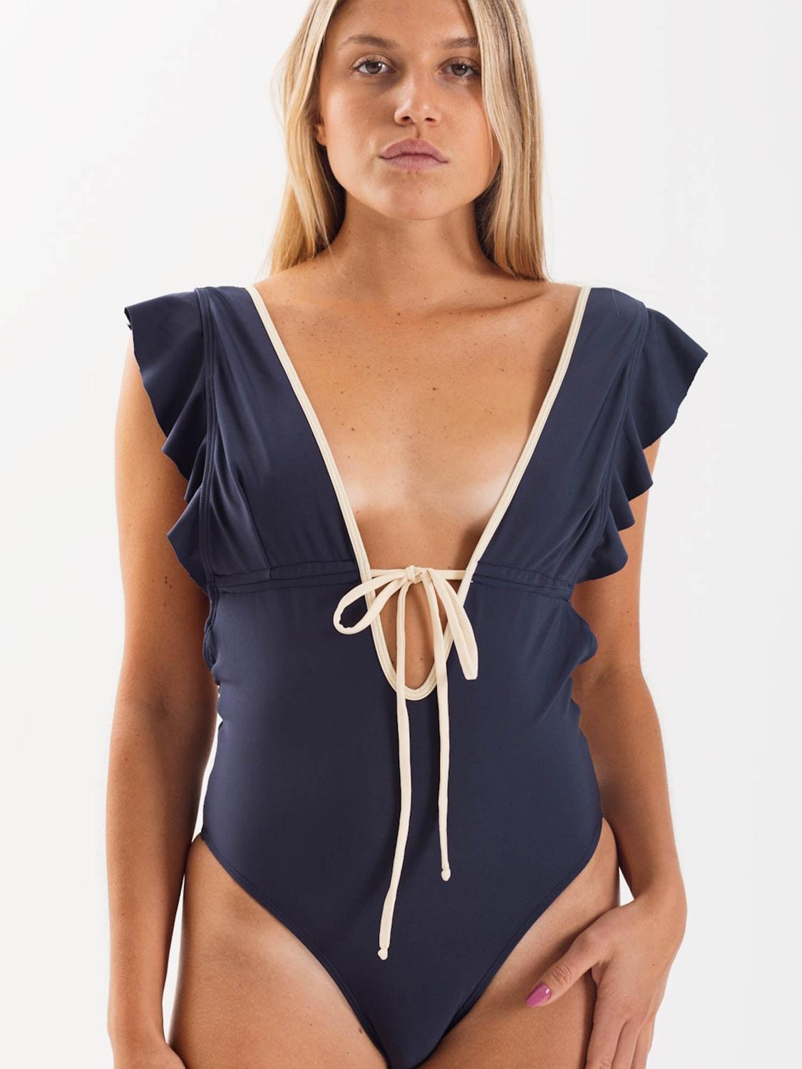 TRAJE DE BAÑO DAIKIRI MUJER ESCOTE PRONUNCIADO VUELOS AZUL MARINO FILTRO UV50+ - 1