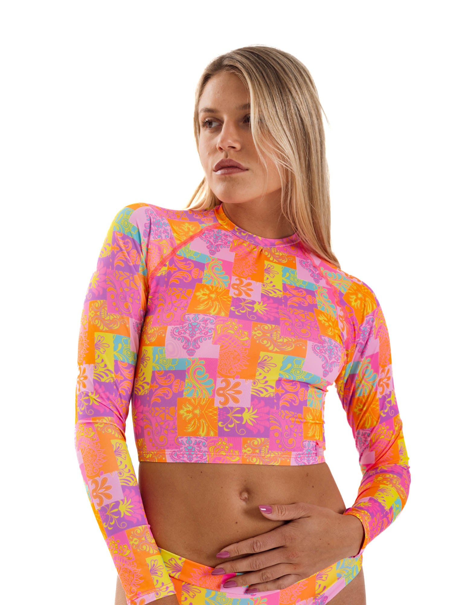 POLERA SURF MUJER DAIKIRI BIKINIS MUNDAKA ESTAMPADO NARANJO MANGA LARGA DEPORTIVO PROTECCIÓN UV 50+ - 7
