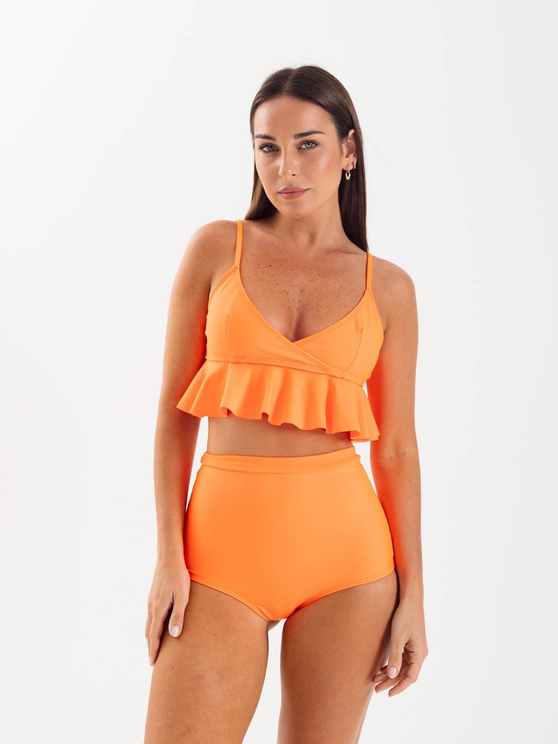BOTTOM DE BIKINI DAIKIRI MUJER SHORT TIRO ALTO NARANJO FLUOR FILTRO UV50+ - 5