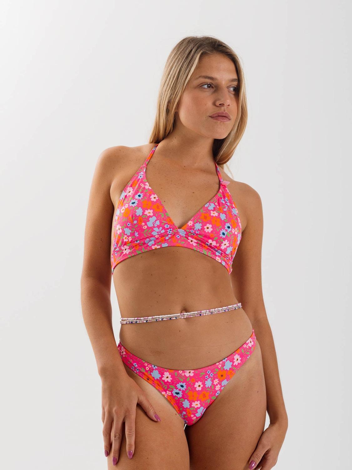 TOP DE BIKINI DAIKIRI MUJER TRIANGULO FIJO FLORES FUCSIA FLUOR FILTRO UV50+ - 5
