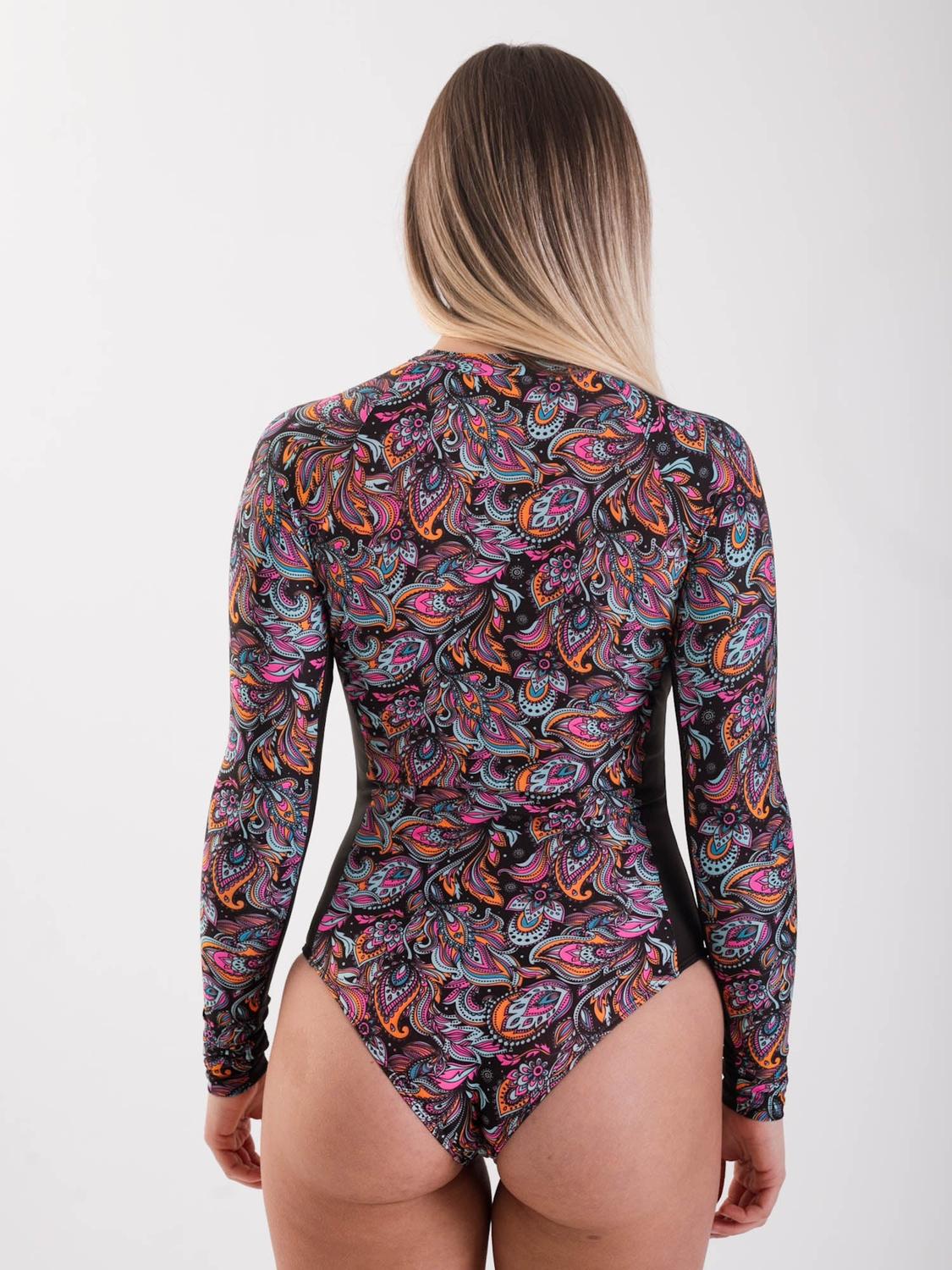 TRAJE DE BAÑO SURF DAIKIRI MUJER MANGA LARGA CIERRE DELANTE BULGARO NEGRO FLUOR FILTRO UV50+ - 3