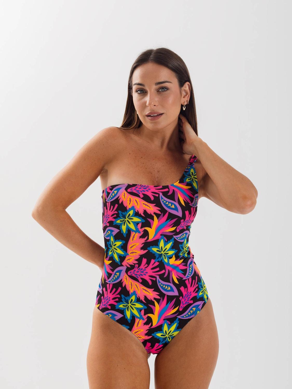 TRAJE DE BAÑO DAIKIRI MUJER UN HOMBRO FLORAL NEGRO FLUOR FILTRO UV50+ - 8
