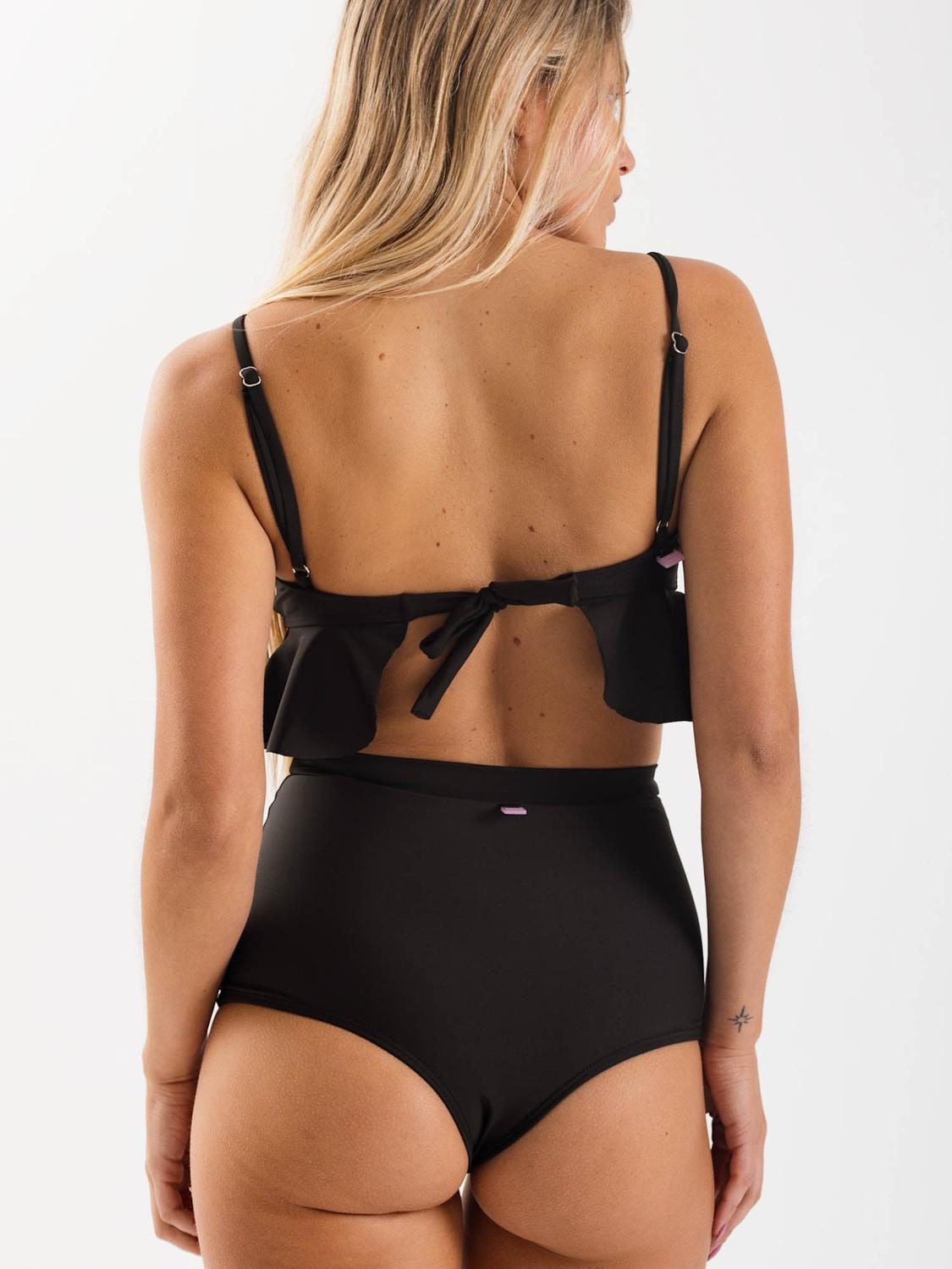 BIKINI DAIKIRI MUJER TRIANGULO VOLADOS SHORT TIRO ALTO NEGRO FILTRO UV50+ - 2