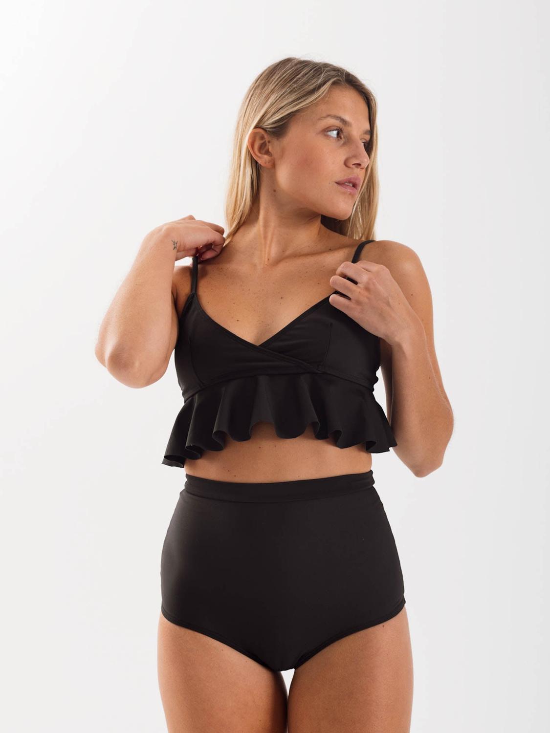 BIKINI DAIKIRI MUJER TRIANGULO VOLADOS SHORT TIRO ALTO NEGRO FILTRO UV50+ - 3