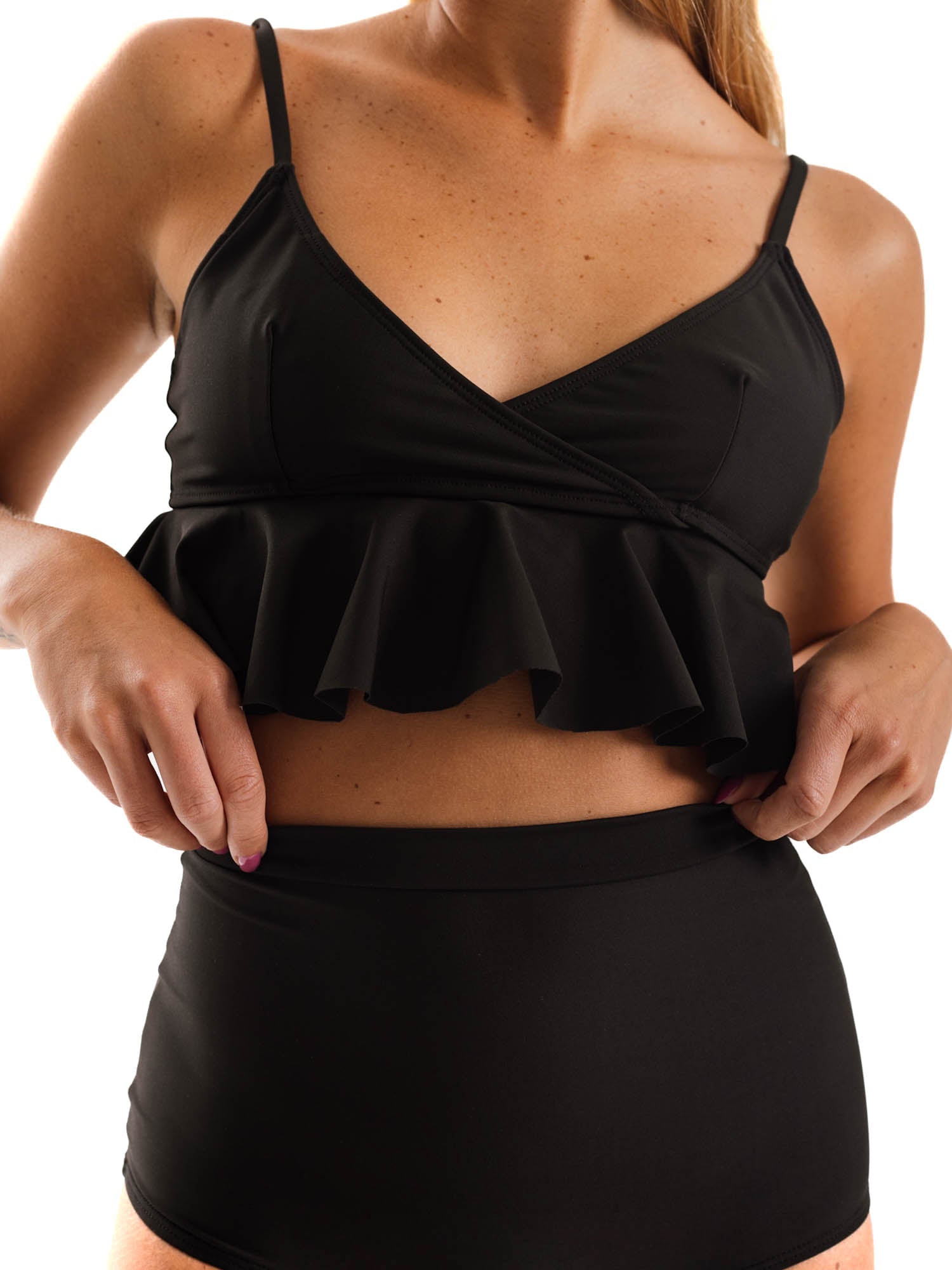 BIKINI DAIKIRI MUJER TRIANGULO VOLADOS SHORT TIRO ALTO NEGRO FILTRO UV50+ - 8